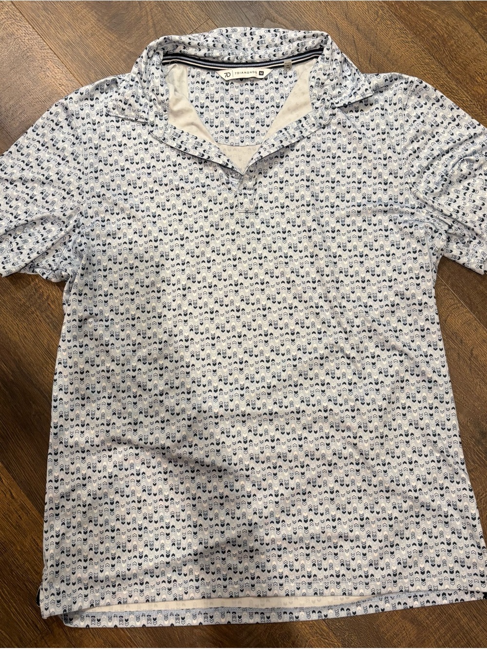 7 Diamonds White Polo with Navy Micro Pattern